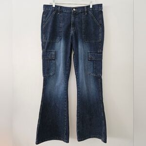 Vintage Tractor Brand‎ Dark Wash Cargo Jeans Wide Flare Leg Size 14